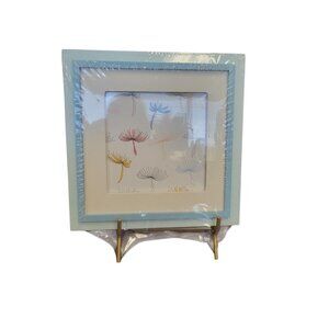 Blue Wooden Picture Frame With Floral Design & Brass Stand
